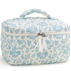 Prite large makeup bag blue flower pattern for stylish travel organization
