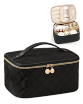 Prite makeup bag brush holder keeps brushes organized for quick touchups on trips.