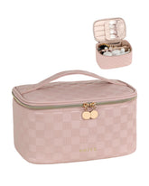 Prite makeup bag checkered pink full view for organized travel