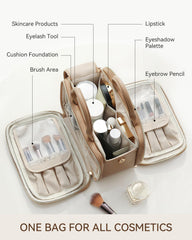 Prite makeup bag waterproof leather surface resists spills during travel.