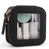 Prite mini clear makeup bag front view, compact storage for on-the-go cosmetics
