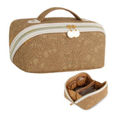Prite travel cosmetic bag open view shows three compartments for easy organization on the go.