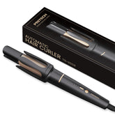 PRITECH automatic curling iron with rotating barrel for effortless curls and shine.