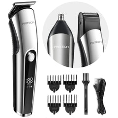 PRITECH beard trimmer front view highlights ergonomic design for precise grooming.