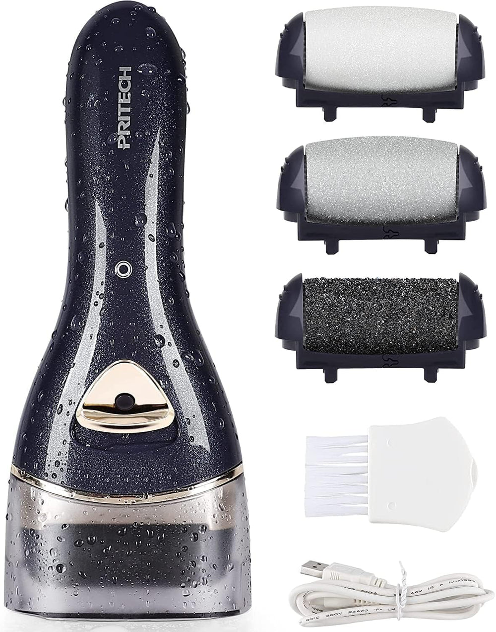 PRITECH electric foot callus remover front view shows cordless design for easy at-home pedicures.