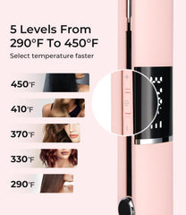 PRITECH Flat Iron pink temp display shows precise heat control.
