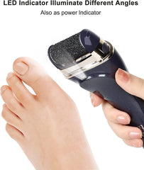 PRITECH electric foot callus remover two-speed switch demonstrates adjustable control for safe smoothing.