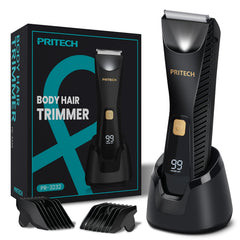 PRITECH body hair trimmer with ceramic blades delivers safe precision trimming.