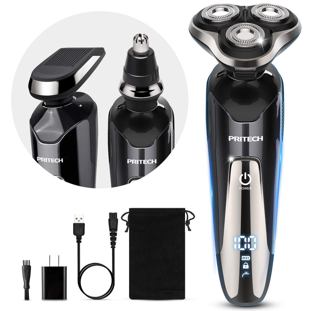 PRITECH electric razor for face shaving with contour-following blades for close daily comfort