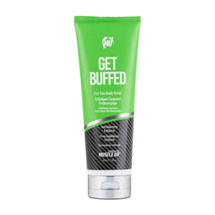 Pro Tan Get Buffed Pre-Tan Scrub jar with natural exfoliants for balanced skin pH