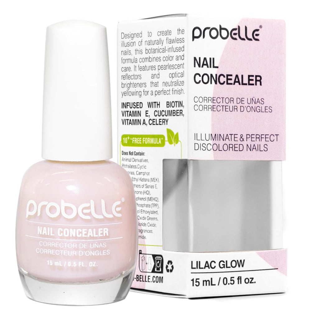 Probelle Illuminating Nail Concealer bottle close-up showing lilac glow for brighter nails