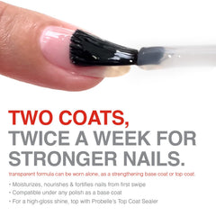 Nail polish bottle with Probelle Strengthener used as base coat