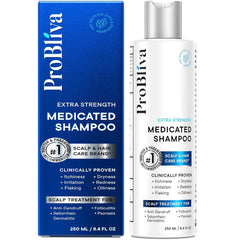 ProBliva medicated shampoo bottle hero demonstrates scalp care and dandruff relief