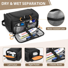 Prokva Tactical Toiletry Bag hook hangs securely anywhere for easy access during showers and hotel stays.