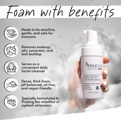 PROLONG LASH foaming cleanser lather close-up lifts oils and makeup