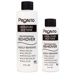 Pronto 100 percent acetone gel remover bottle for fast polish removal and salon-like results.