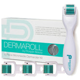 Prosper Beauty DermaRoll face roller close-up showing titanium needles for precise exfoliation
