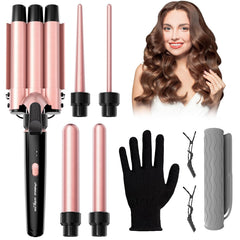 Prubensic 5-in-1 curling iron set in pink, versatile styling for many looks.
