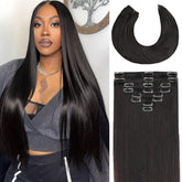 Psiool 1B natural black clip-in extensions in 18-inch length for seamless volume.