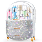 Ptesly teen makeup organizer top compartment stores tall bottles neatly for easy access.