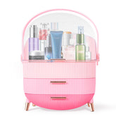 Ptesly triple pink makeup organizer top compartment stores tall bottles for easy access