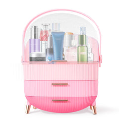 Ptesly triple pink makeup organizer top compartment stores tall bottles for easy access