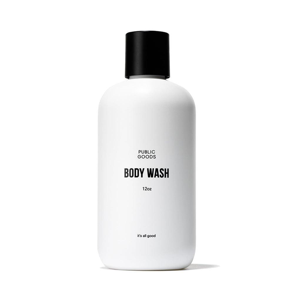 Public Goods Body Wash bottle showcases natural oils for daily refreshment.