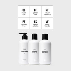 Public Goods conditioner bottle side highlights hydrating formula to protect hair from environmental damage