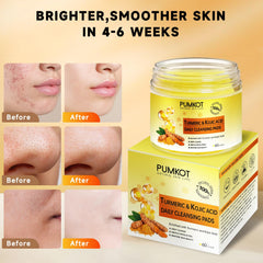 Pumkot kojic-turmeric pads in-use close-up for makeup removal and pore cleansing.
