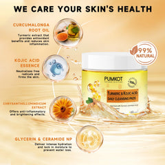Pumkot turmeric Kojic acid cleansing pads texture close-up for gentle exfoliation.