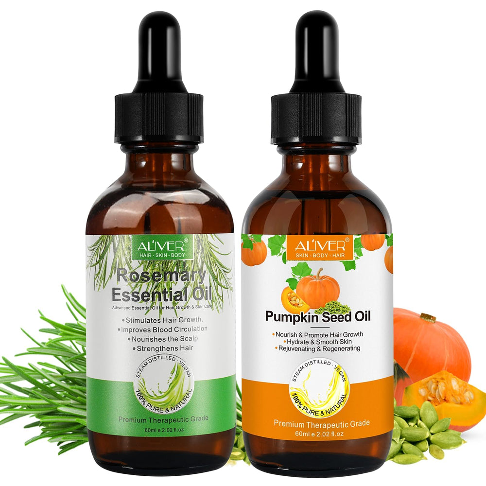 Pumpkin Seed Oil bottle demonstrates hair-growth support for a healthy scalp.