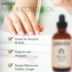 PURA D'OR cuticle oil dropper image highlights easy daily hydration for dry cuticles