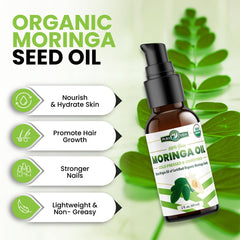 PURA VIDA MORINGA oil applied to hair for nourishment and shine.