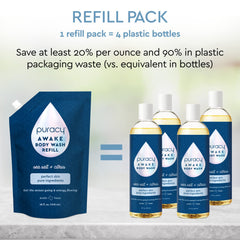 Puracy Body Wash rich foam lather demonstrates moisturizing formula for soft skin.