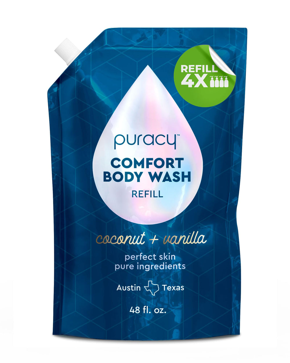 Puracy Body Wash Refill bottle hero with plant-powered cleansing for the whole family