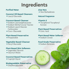 Puracy vitamin-e-aloe formula closeup emphasizes skin-conditioning ingredients during daily handwashing.
