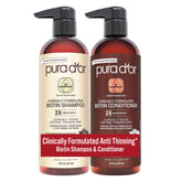 PURA D'OR biotin shampoo bottle for thicker-looking hair and refreshed scalp.