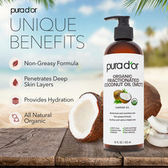 PURA D’OR fractionated coconut oil hair smoothing for frizz control