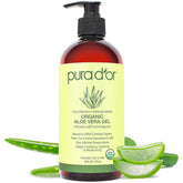 PURA D'OR Organic Aloe Vera Gel bottle emphasizing deep hydration for skin and hair.