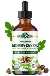 PURA VIDA MORINGA oil bottle closeup for skin hydration and glow