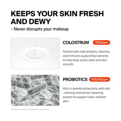 PURCELL 24/7 Colostrum Ampoule Mist close-up showing mist texture and pore-softening effect.