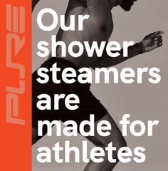 Pure Athlete USA-made shower steamer packaging showcases domestic manufacturing and quality.