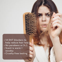 Pure Body Naturals Hair Loss Shampoo rich lather swirls on scalp during cleansing.