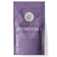 Pure Body Naturals sitz bath salt jar illustrates soothing postpartum comfort and muscle relief.
