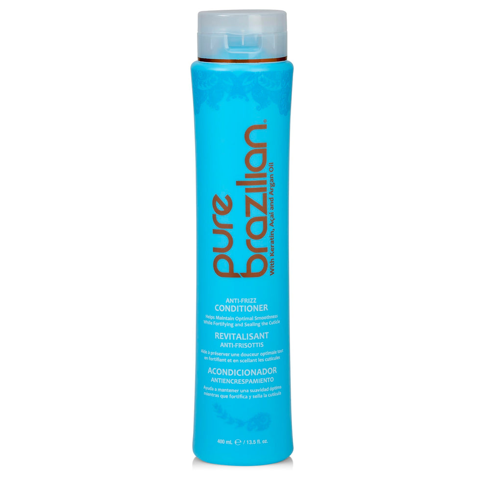 Pure Brazilian Anti-Frizz bottle on shelf for frizz control