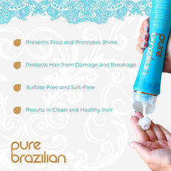 Pure Brazilian label closeup highlighting keratin and acai benefits