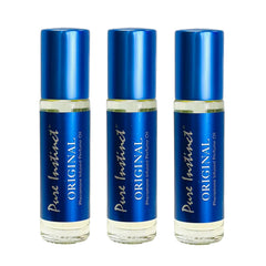 Pure Instinct Roll-On 3-Pack bottle-front displays original pheromone-infused fragrance for unisex wear.
