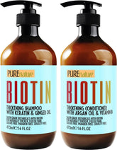 Pure Nature Lux Spa biotin shampoo bottle front view showcases volume-boosting formula