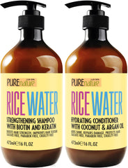 Pure Nature Lux Spa rice water shampoo bottle shows volumizing potential for fine hair