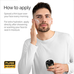 PURE RESEARCH Men's Face Cream application demonstrates even layering without greasy residue.